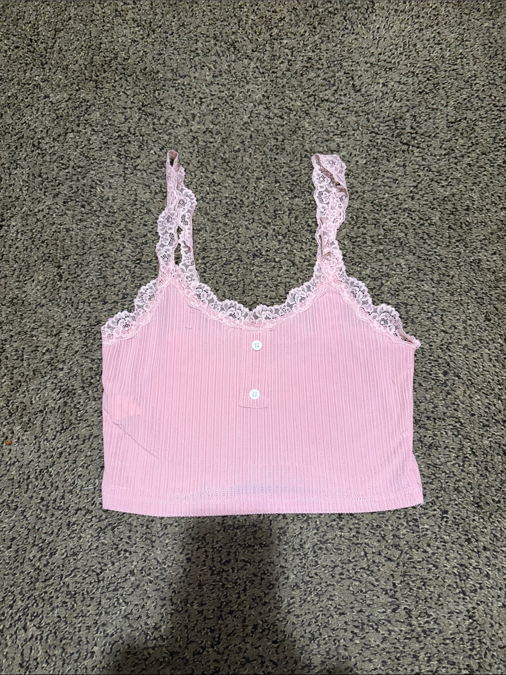 SHEIN Light Pink Ribbed Lace-Trim Camisole